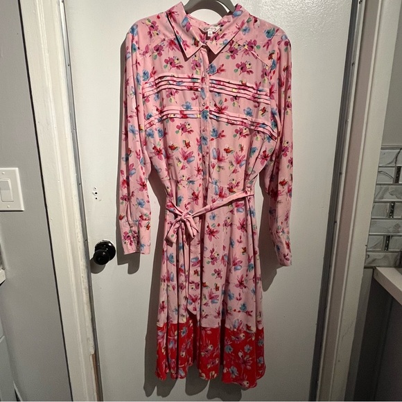 Nanette Lepore Pink Floral Long Sleeve Midi Dress Size 16 Coquette Romantic - Picture 3 of 16